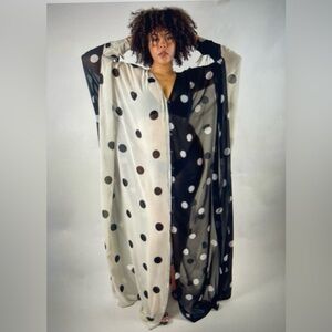 Handmade Black and White Polka Dot Chiffon Sheer Kaftan Maxi Dress